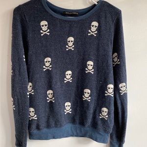 Wildfox Heart Eyed Skull Blue Sweater